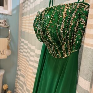 Emerald Green Strapless Sequin Prom Dress